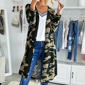 CAMO Print Longline Cardigan Sweater | Size XL